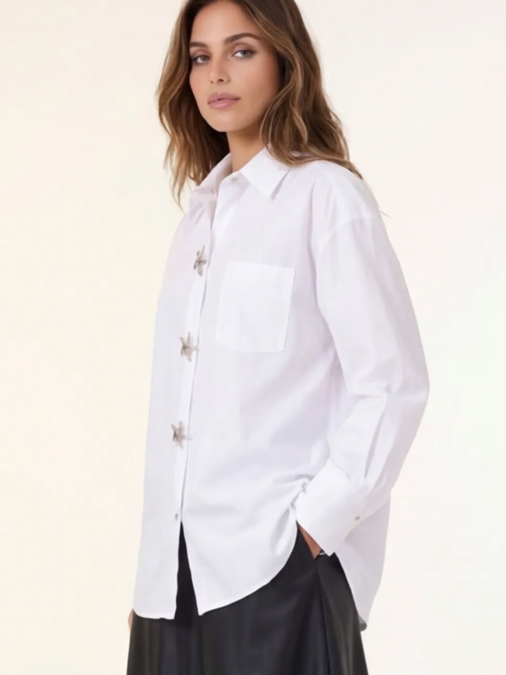 FROM PARIS FRANCE 🇫🇷 White Button-Front Shirt with Starfish Buttons